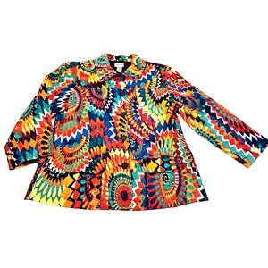 Chico's Festive Jacket Women's Size 1 (M / 8) Lined Paisley 70s Colorful Party